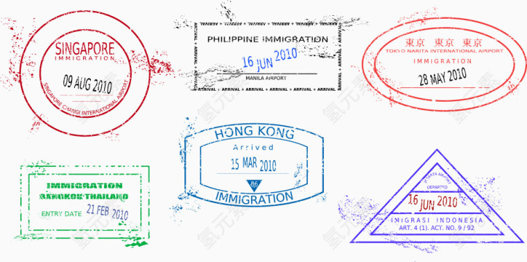 矢量旅游出国印章