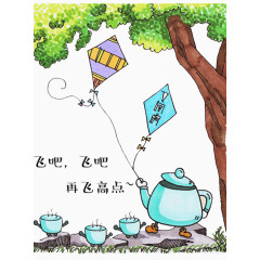 创意放风筝茶壶的插画