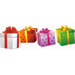 四个彩色礼物盒蝴蝶结图案