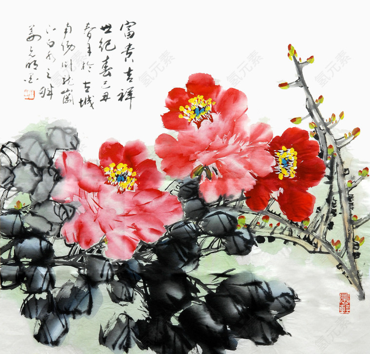 桃花水墨画