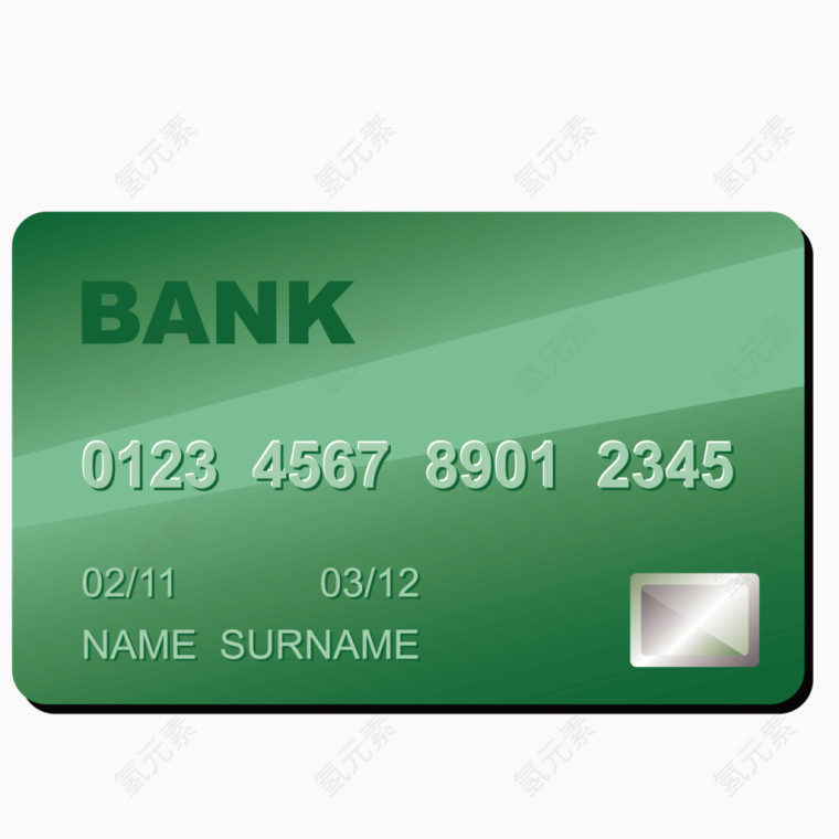 矢量绿色银行卡银联卡