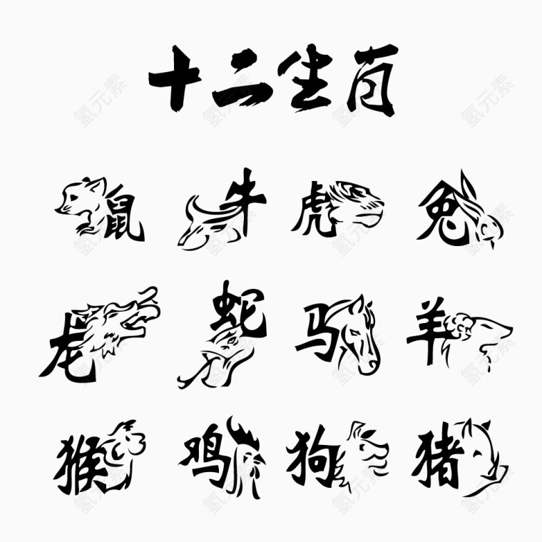 十二生肖创意字画