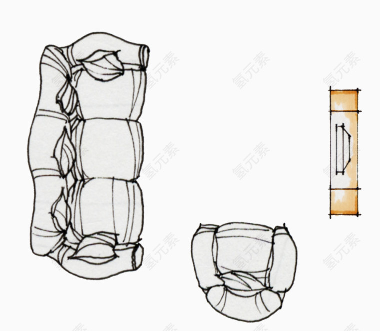 彩平图户型图手绘白色沙发