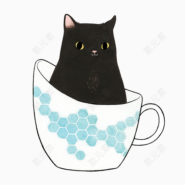 茶杯里的黑猫图案