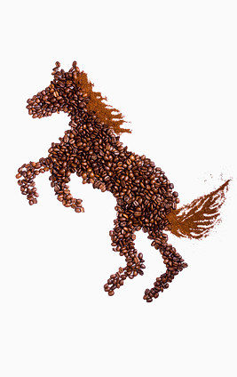 咖啡豆拼成的马
