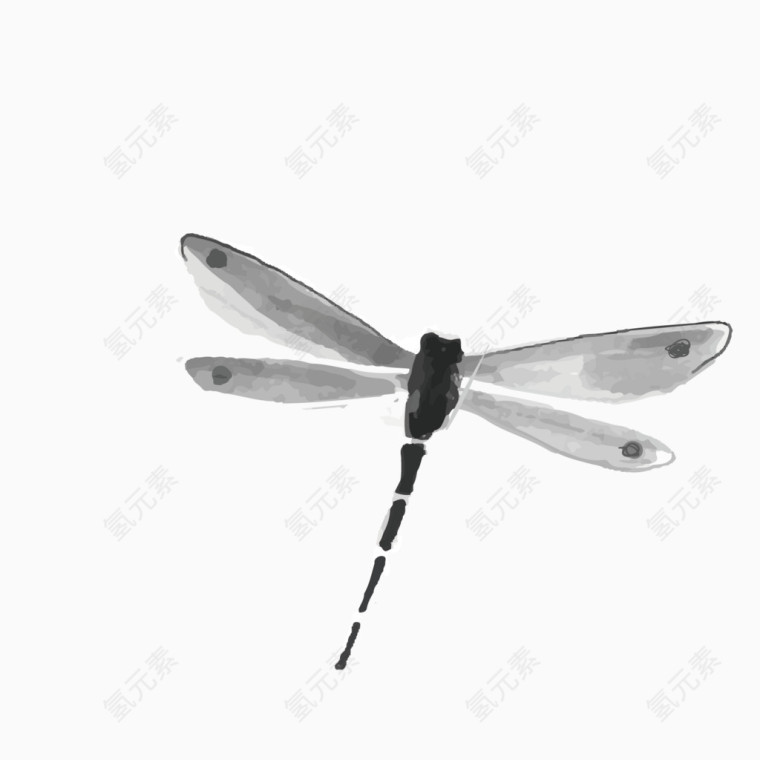 水墨蜻蜓黑白矢量装饰
