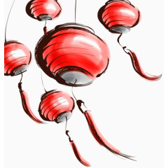 水墨画的中国红灯笼