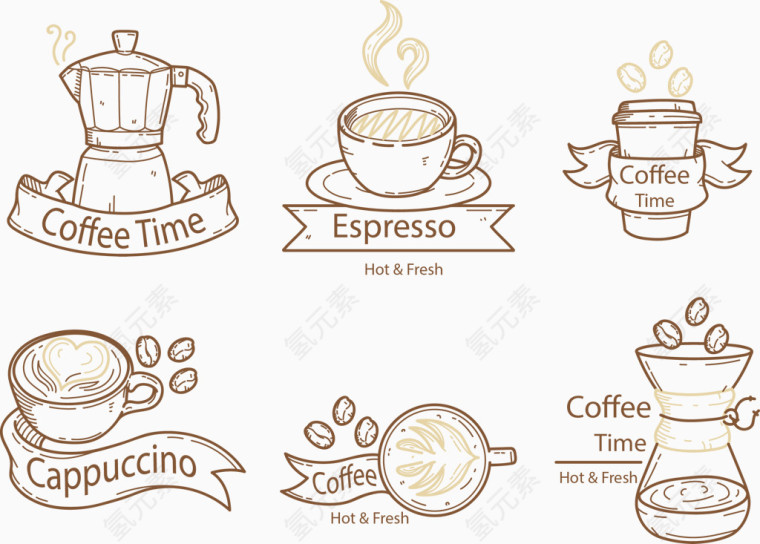 矢量手绘咖啡图案
