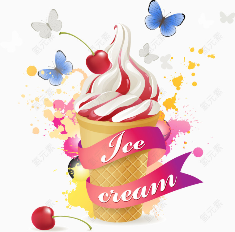 奶油冰淇淋插画矢量素材
