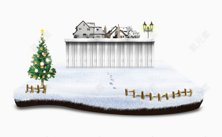 雪中的小屋与树