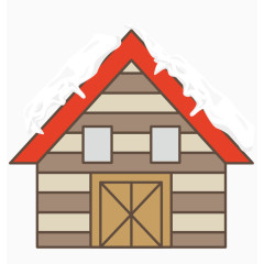 矢量红色木头房子屋顶积雪