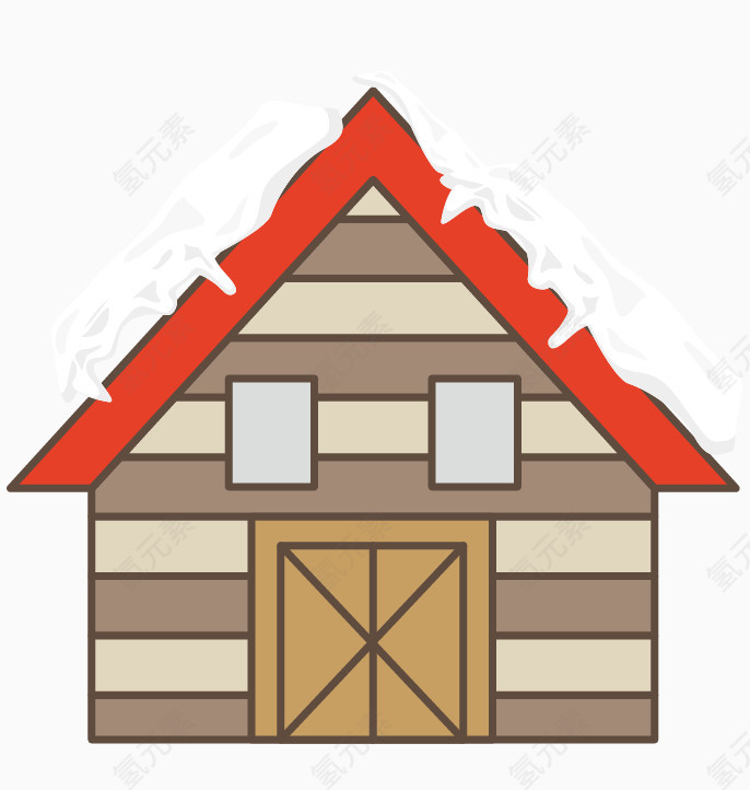 矢量红色木头房子屋顶积雪