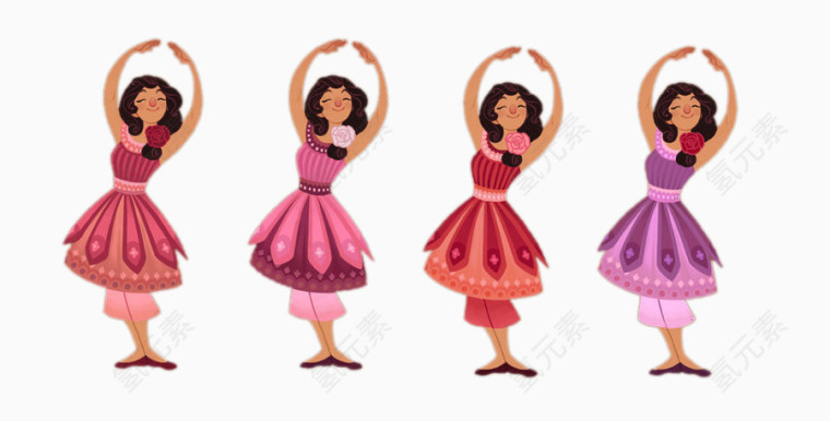四个不同颜色衣服的举着双臂女孩