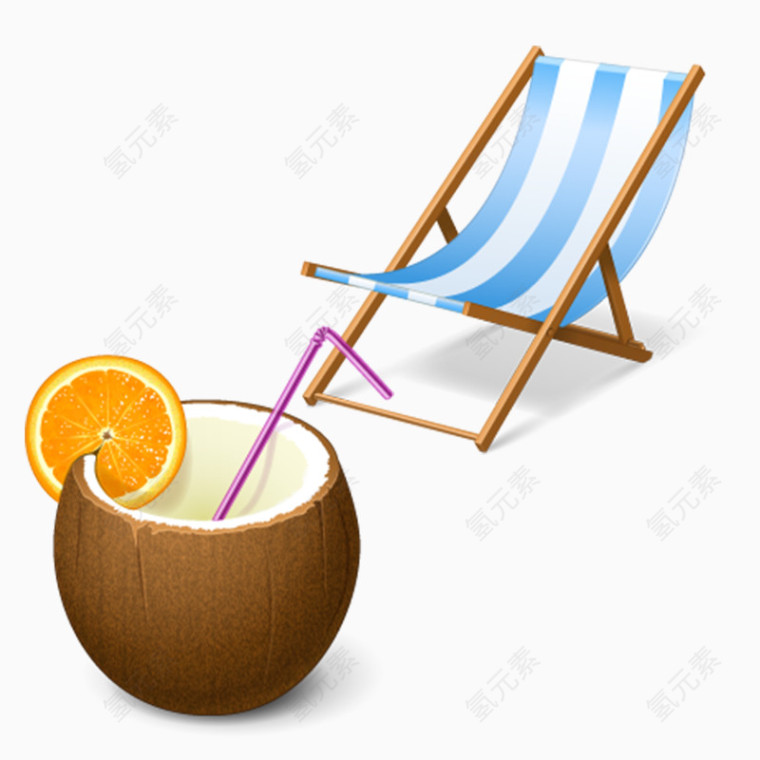卡通沙滩椅子和椰子