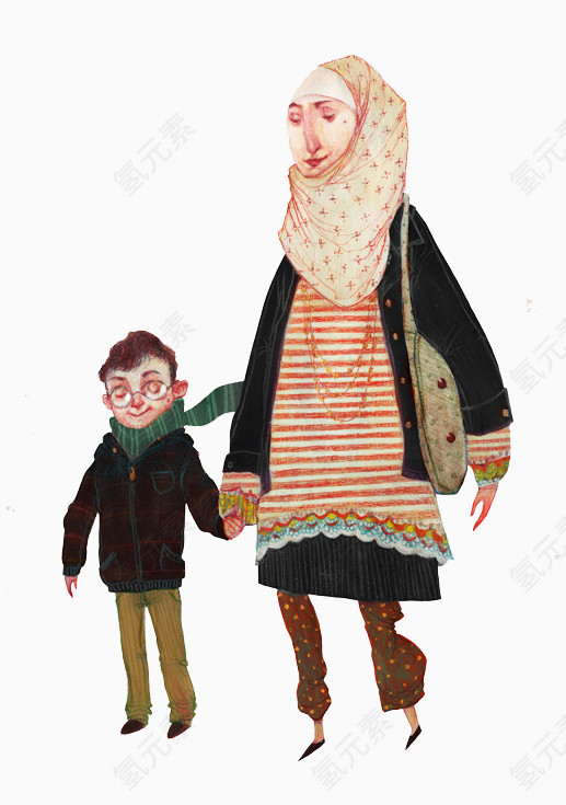 伊斯兰女人和儿子