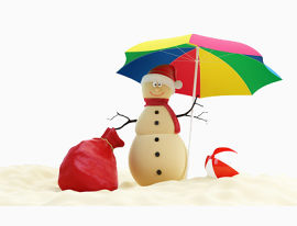 雪地里打着伞的雪人礼物盒球