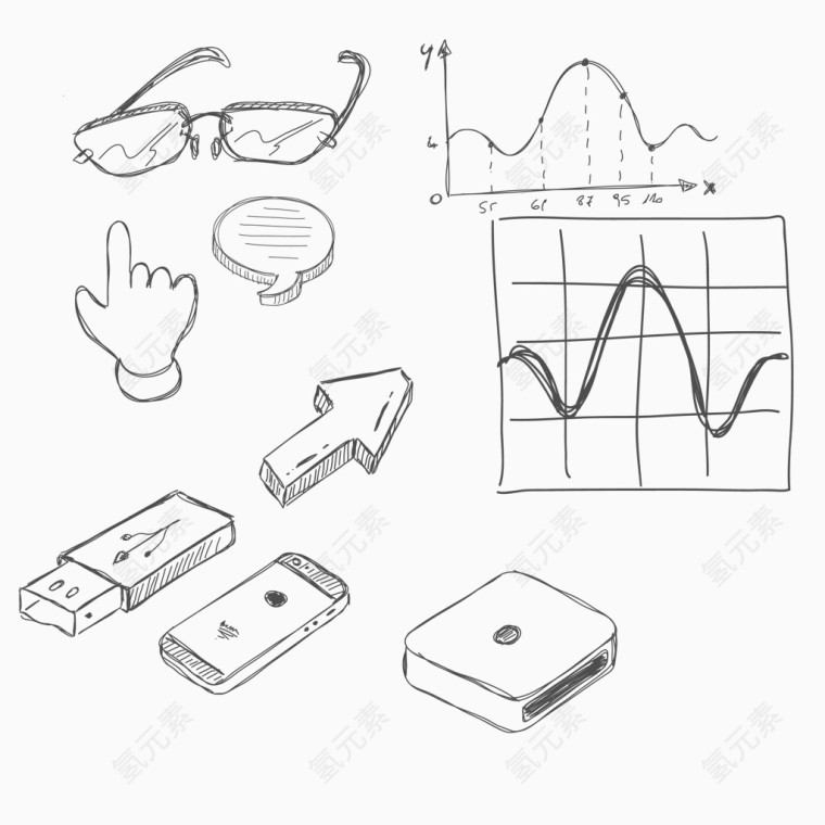 矢量箭头手机数学元素