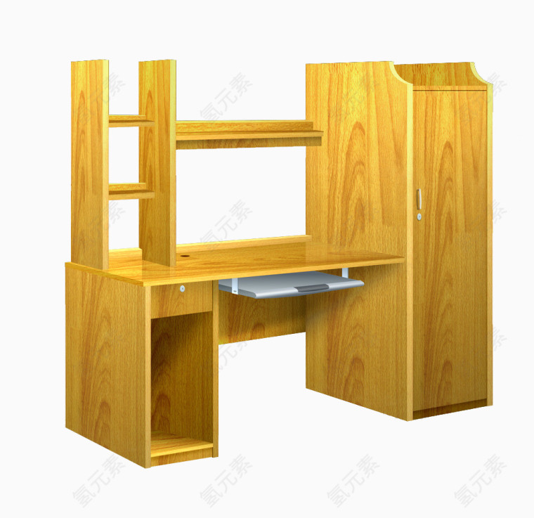 黄色木台书柜衣柜组合