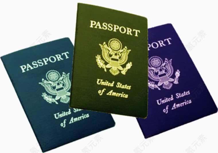 绿色蓝色三本护照证件实物素材