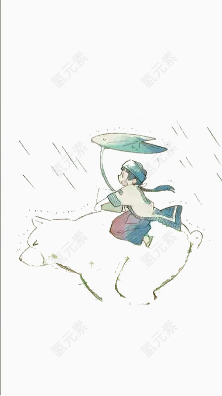 女孩和熊在风雨中奔跑