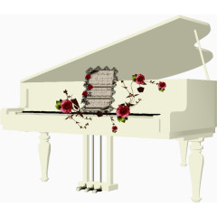 白色钢琴和鲜花