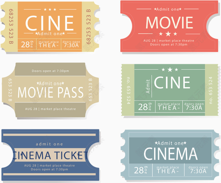 纸质电影票矢量图