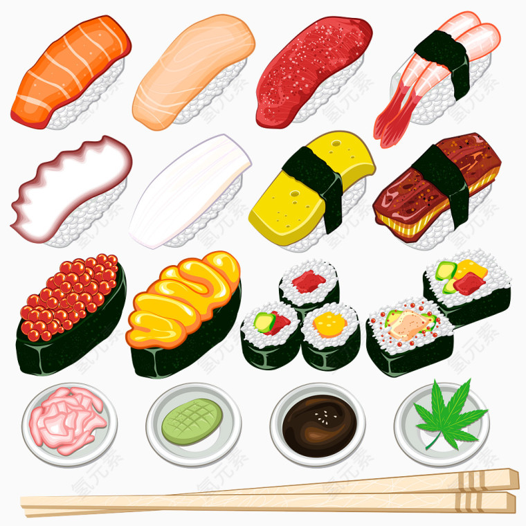 各种寿司食物集合