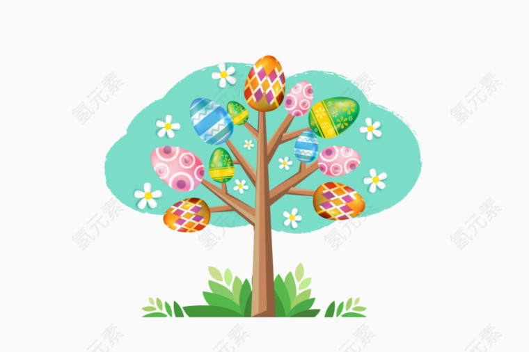 彩色花纹彩蛋树