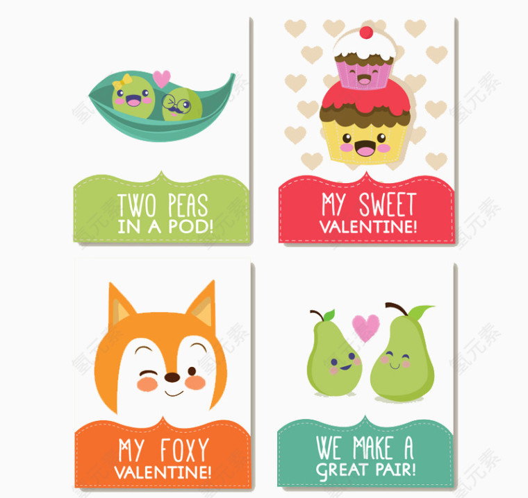 4款可爱动物情侣卡片矢量素材