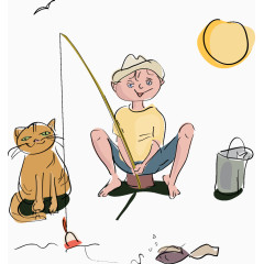 钓鱼行业小猫钓鱼男孩