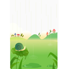 雨天郊外池塘风景插图矢量图