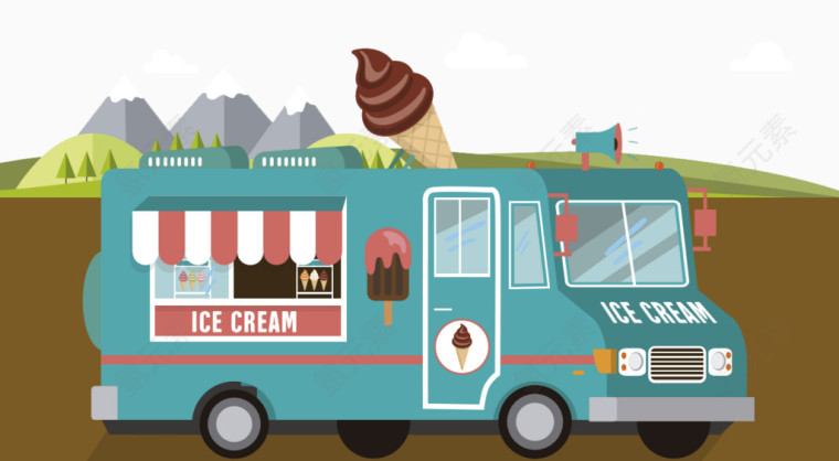 矢量元素冰淇淋车