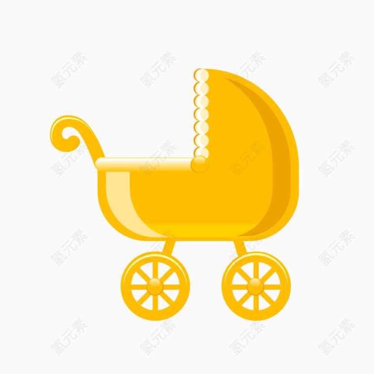 黄色卡通手绘婴儿车