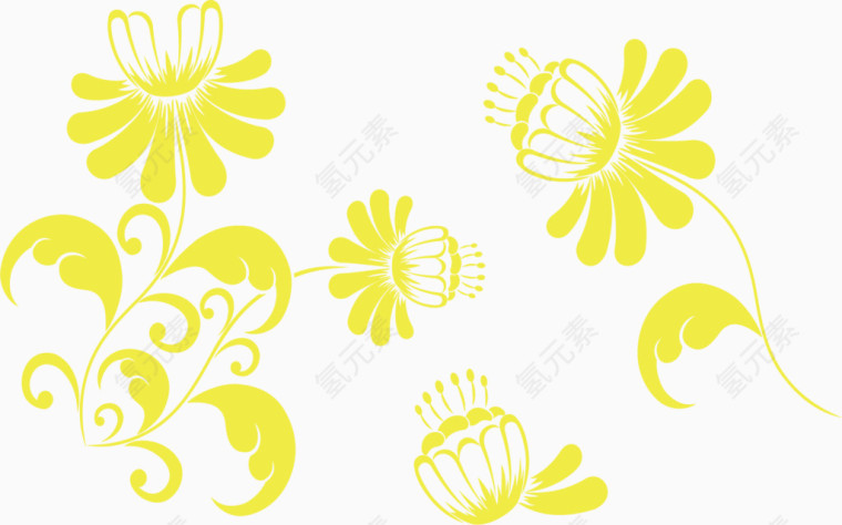 黄色花纹印染素材