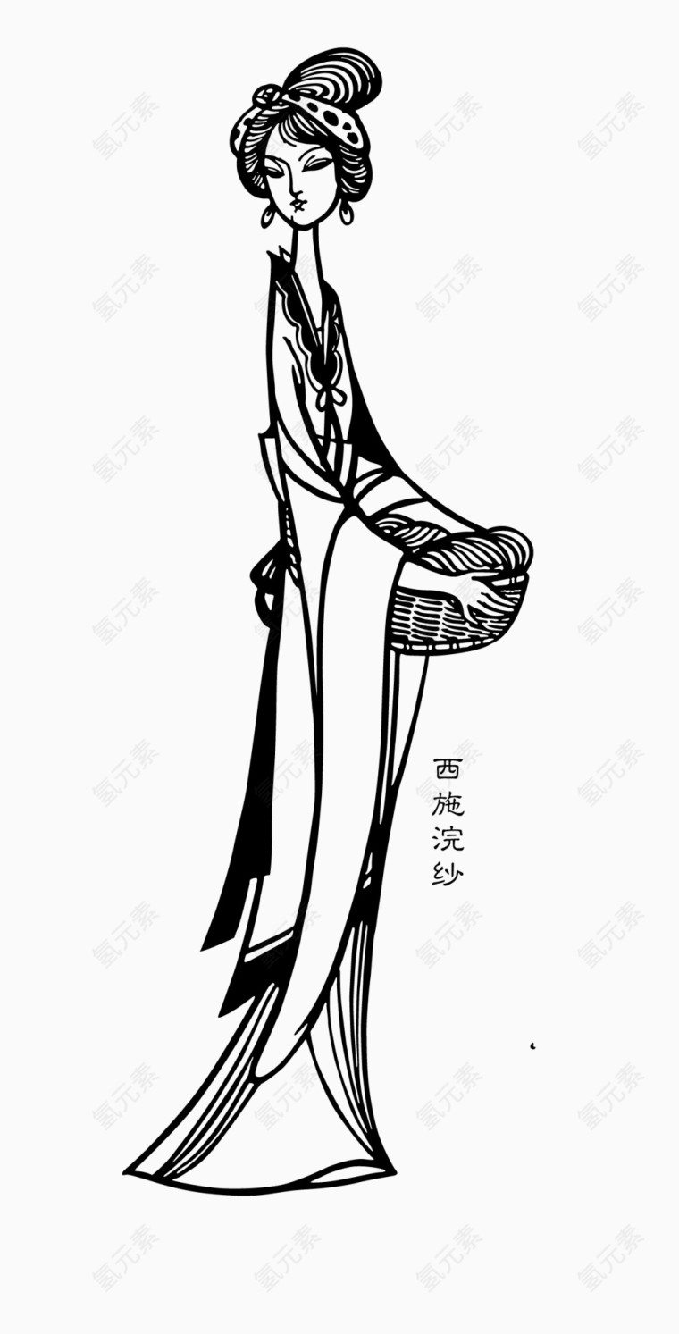 古代黑白线条美丽女子