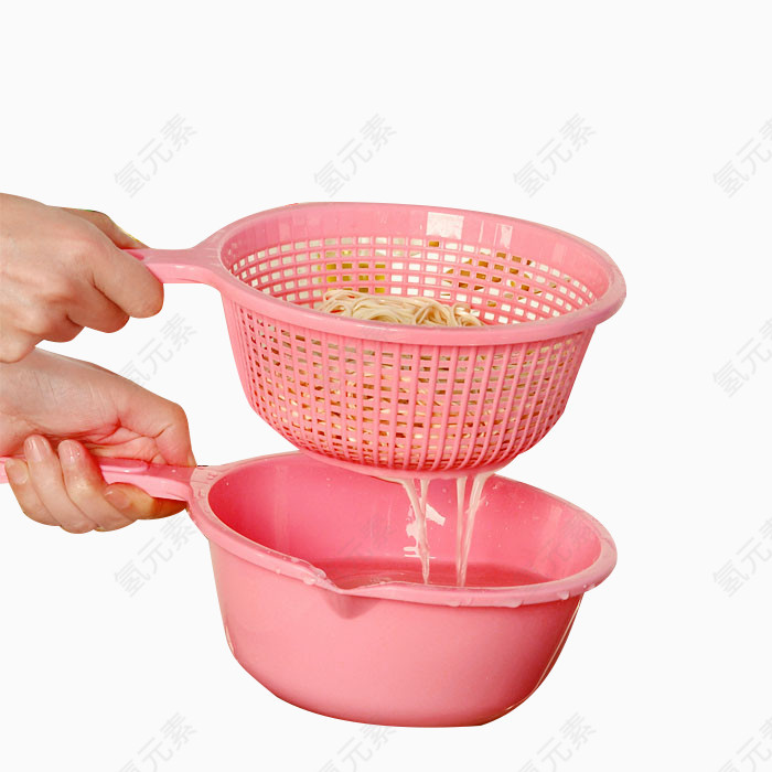 双层粉色洗菜篮素材