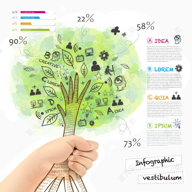 手绘树木商务信息图矢量素材