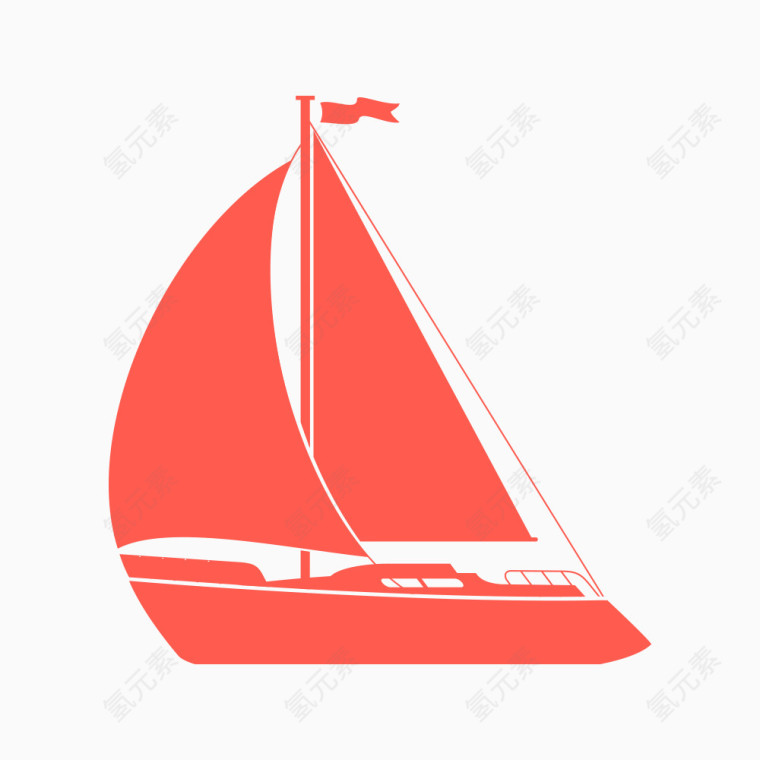 红色帆船手绘素材