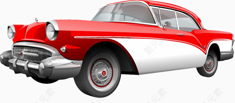 卡通手绘红白涂装的老式汽车