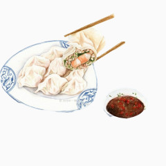 手工水饺手绘画素材图片
