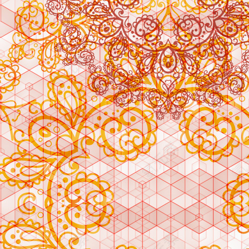 精美橙色系蕾丝花纹背景矢量素材