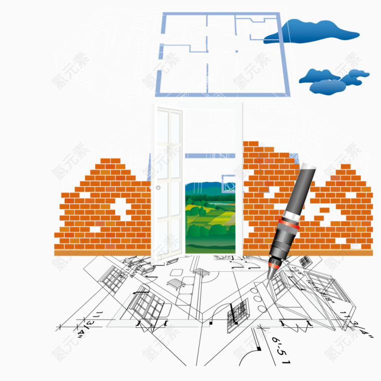 手绘房屋建筑图纸