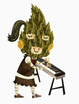 卡通手绘植物怪物弹琴