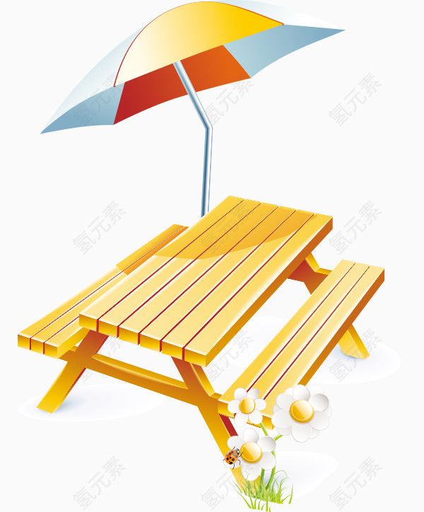 矢量自驾游沙滩桌椅伞