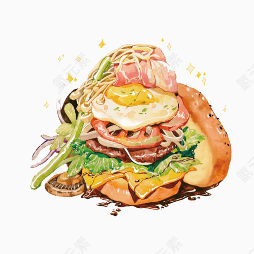 超级三明治手绘画素材图片