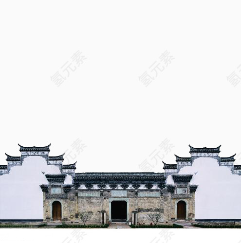 中国风水墨古老宅院素材