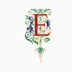 字母 E 人物剪影 花纹背景 装饰图案
