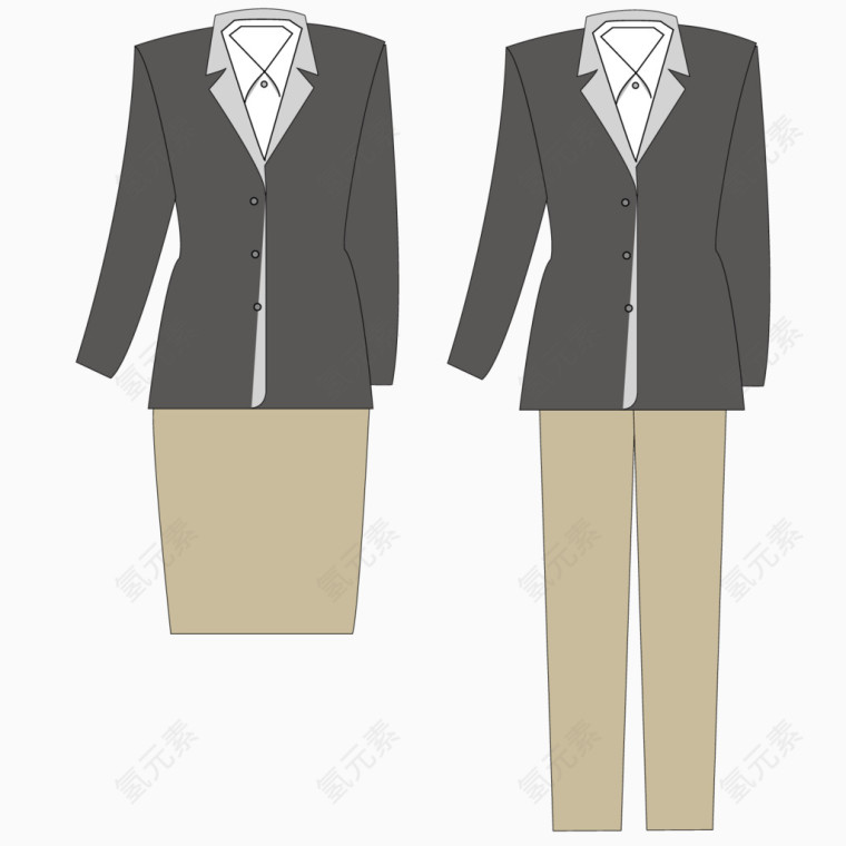 矢量棕色男女工作服饰