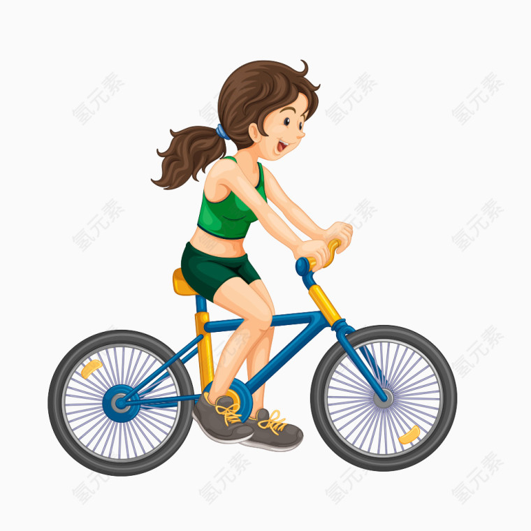 骑自行车健身的女孩矢量素材