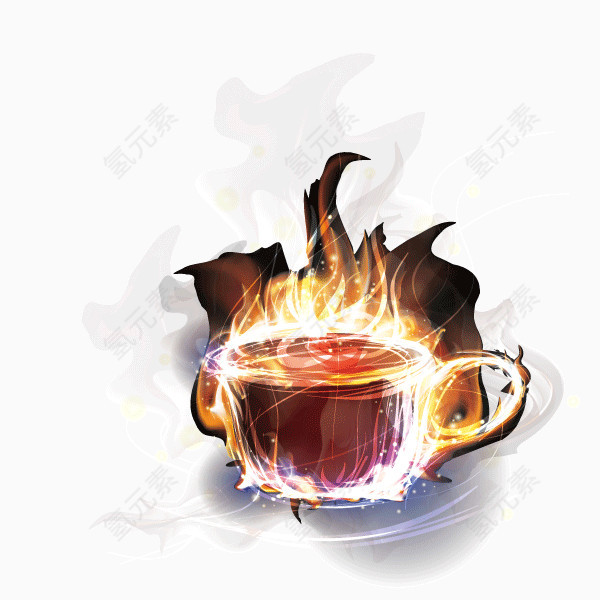 火焰 燃烧的咖啡 装饰图案 发光背景